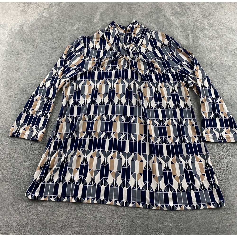 Alfani Womens XL Navy Blue Geometric Twist Front Tunic Blouse 3/4 Sleeve Top